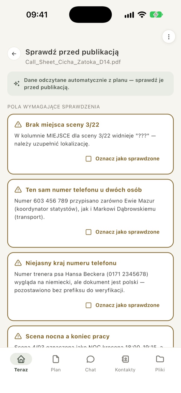 Przegląd planu z flagami do sprawdzenia